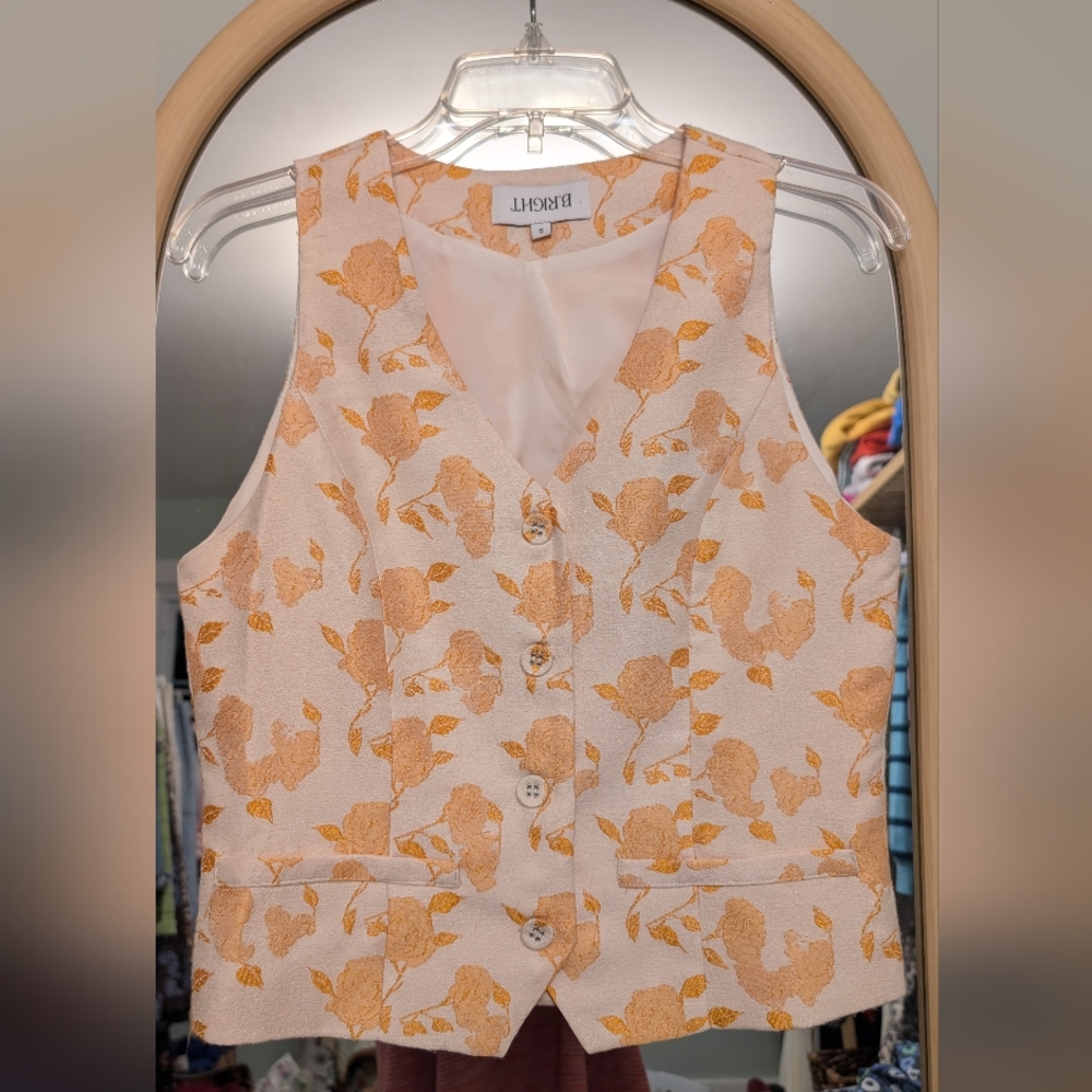 Yellow Floral Button-Up Vest